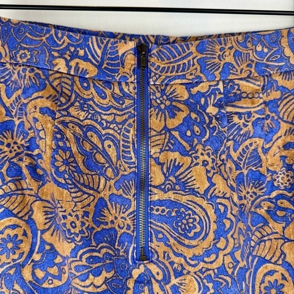 LOFT Pencil Skirt Brown & Blue Batik Floral Paisley Print Stretch Size 4 Office